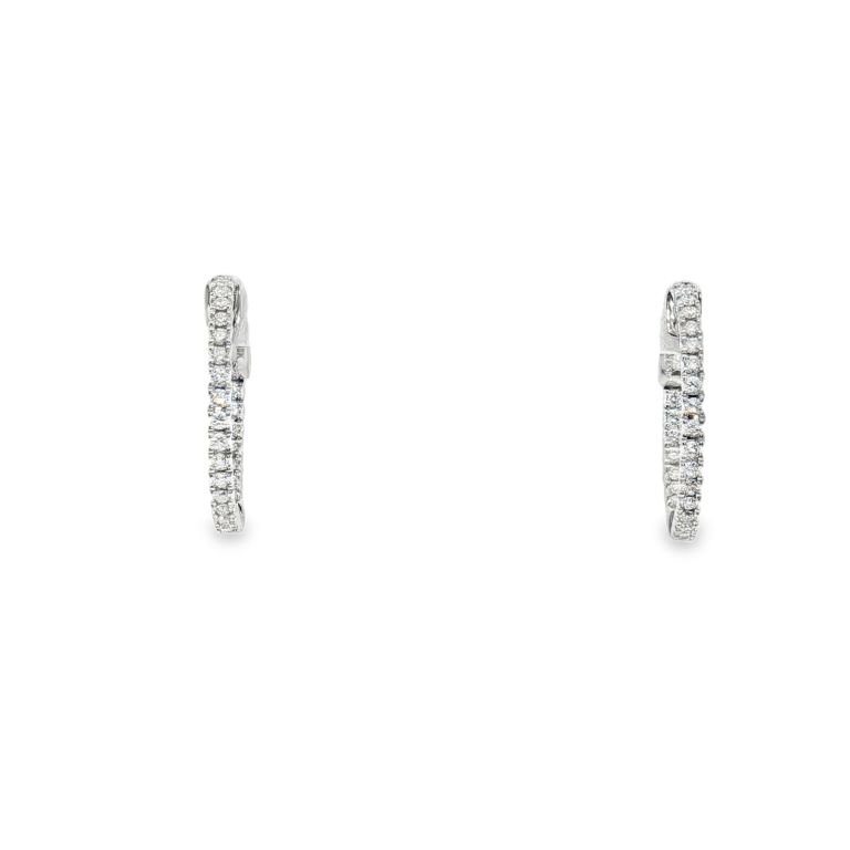 Pair of 18K White Gold Diamond Hoop Earrings with 50 Round Diamonds (0.49ctw) (GH/SI) Inside Outside