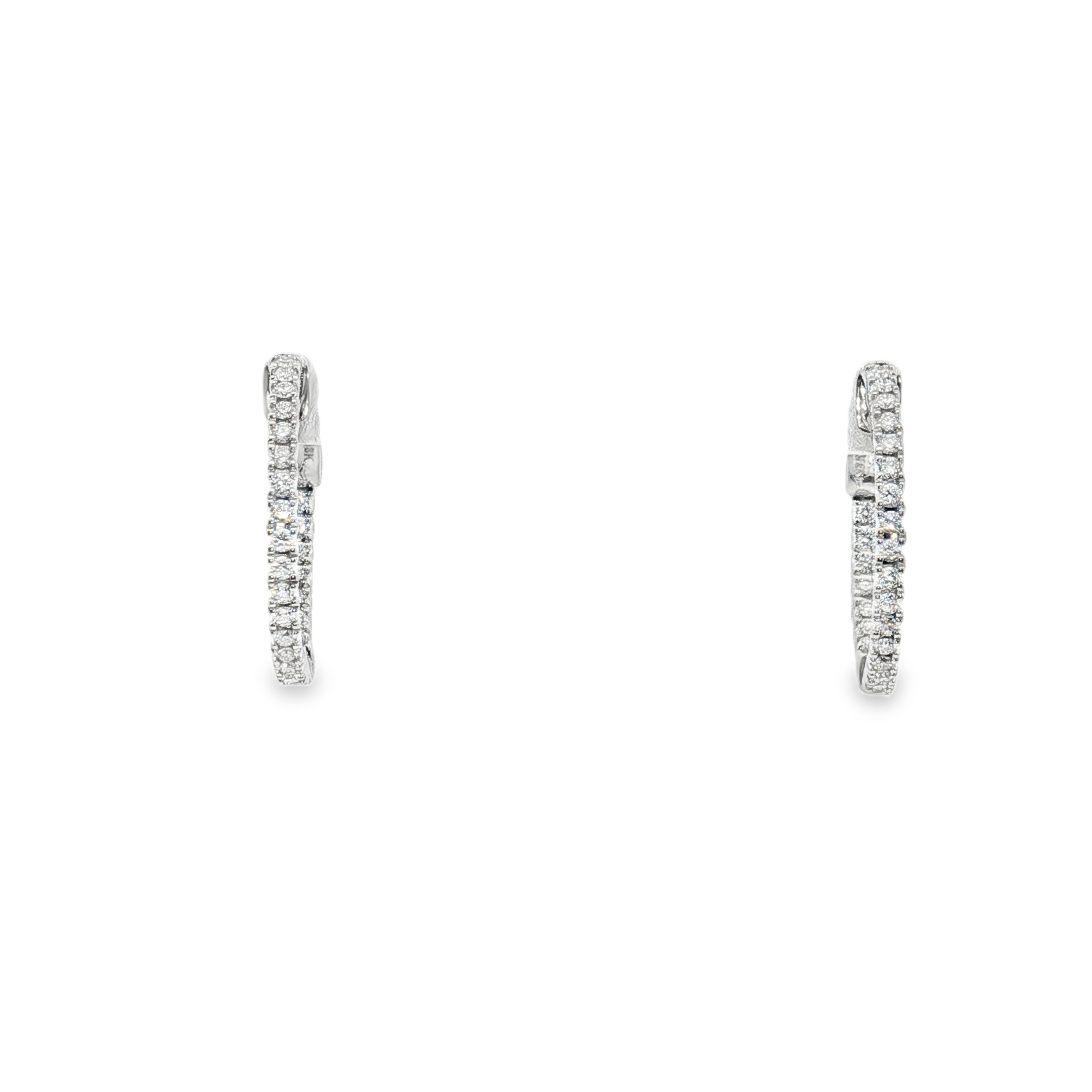 Pair of 18K White Gold Diamond Hoop Earrings with 50 Round Diamonds (0.49ctw) (GH/SI) Inside Outside