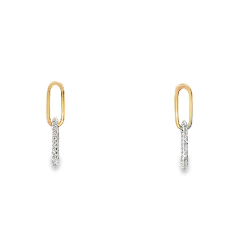Pair of 18K White and Yellow Gold Diamond Paperclip Earrings with 158 Round Diamonds (GH/SI)(0.51ctw)