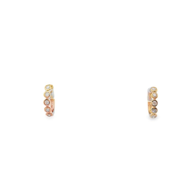 Pair of 18K Yellow Gold Diamond Bezel Huggie Earrings with 10 Round Diamonds (GH/SI) (0.15ctw)