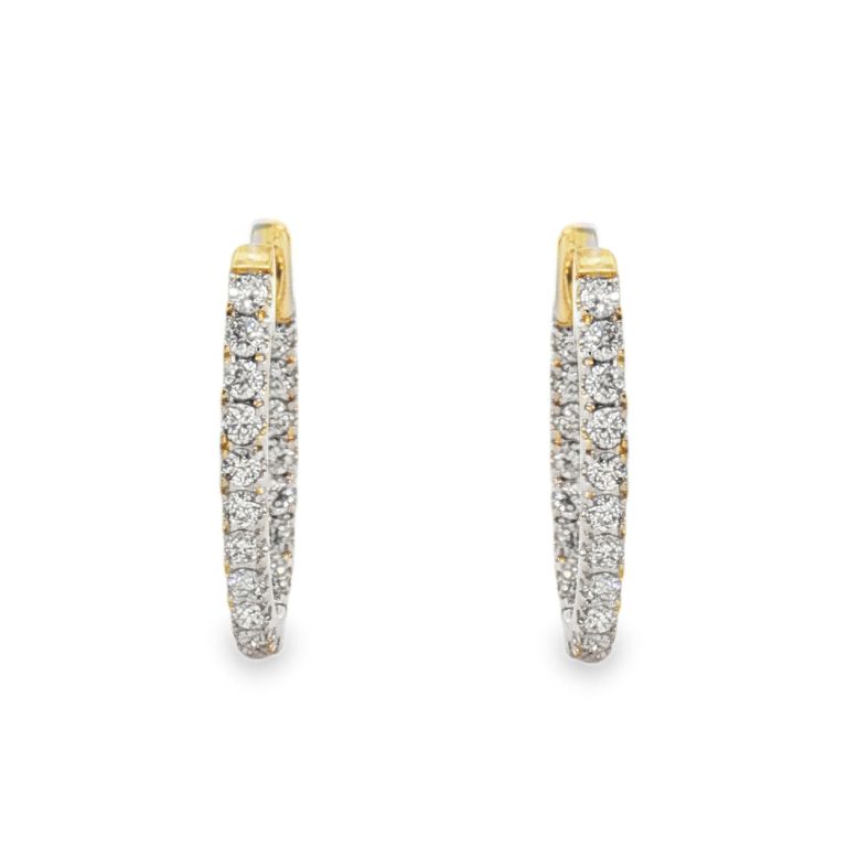 18K Yellow Gold Inside and Outside Diamond Huggie Earrings (0.54ctw)