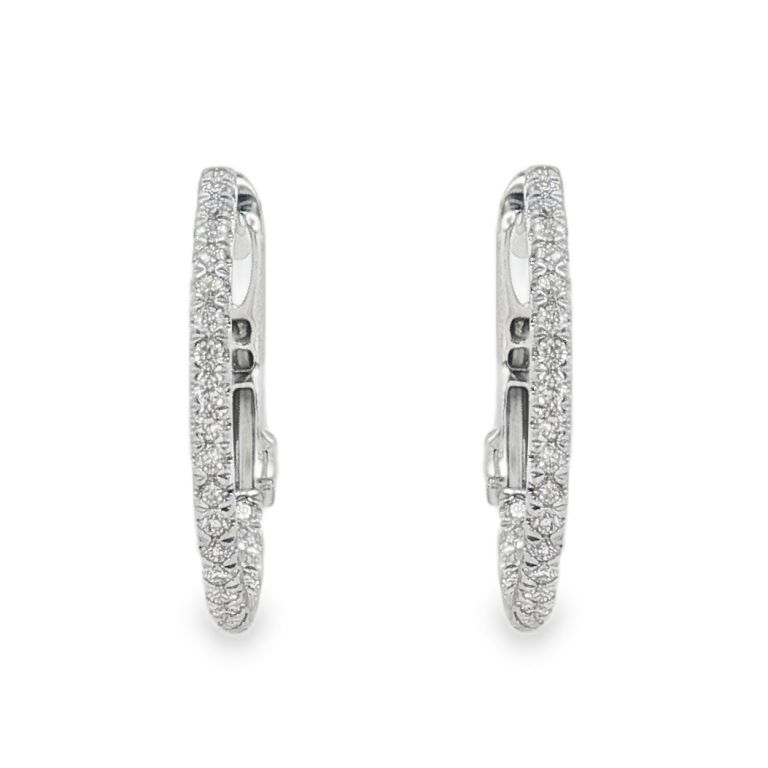 14K White Gold Inside/Outside Thin 16mm Diamond Hoops with 50 Round Diamonds (0.20ctw)(GH/SI1)
