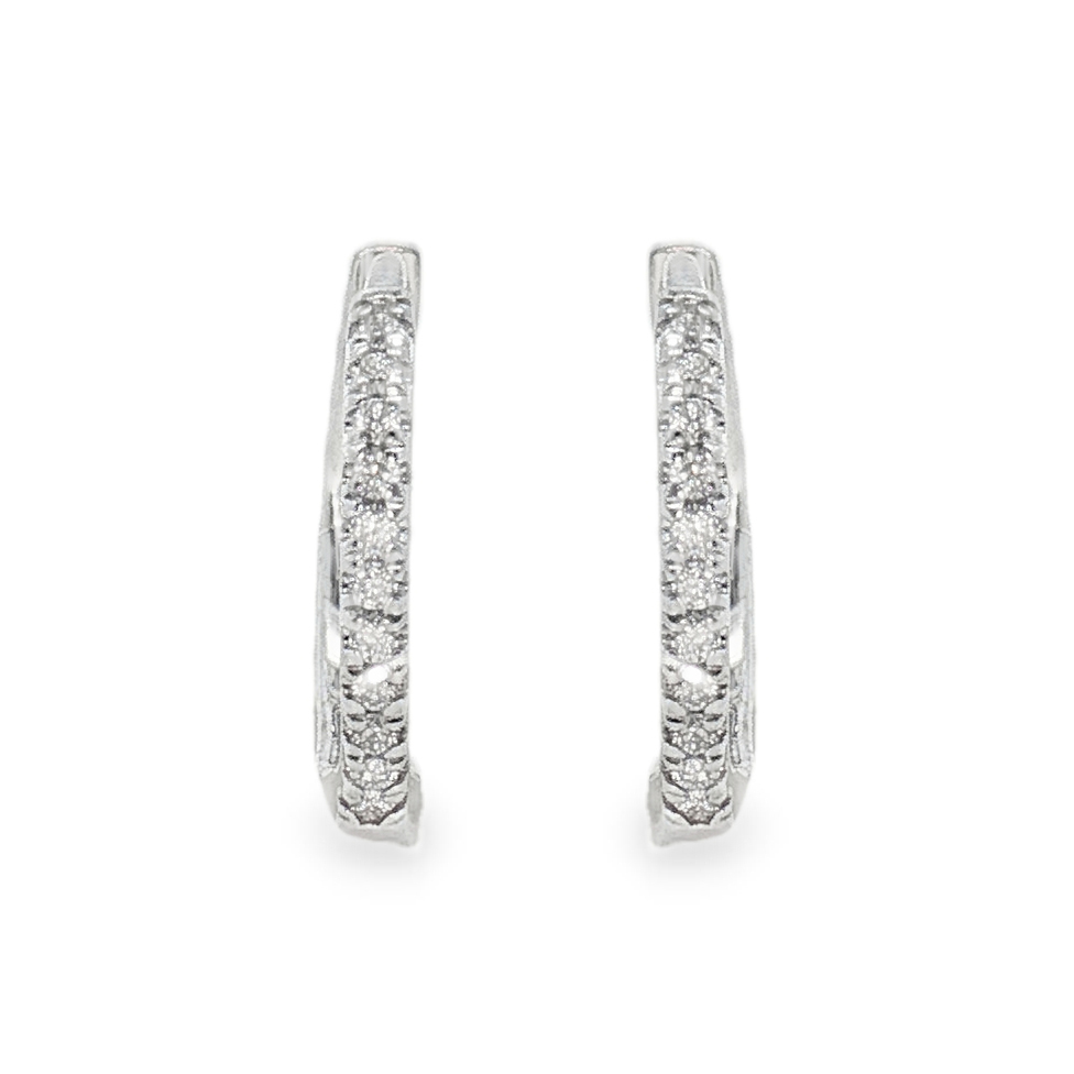 14K White Gold Thin 12mm Diamond Hoops with 22 Round Diamonds (0.07ctw)(GH/SI1)