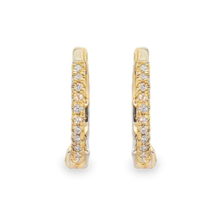 14K Yellow Gold Thin 12mm Diamond Hoops with 22 Round Diamonds (0.07ctw)(GH/SI1)