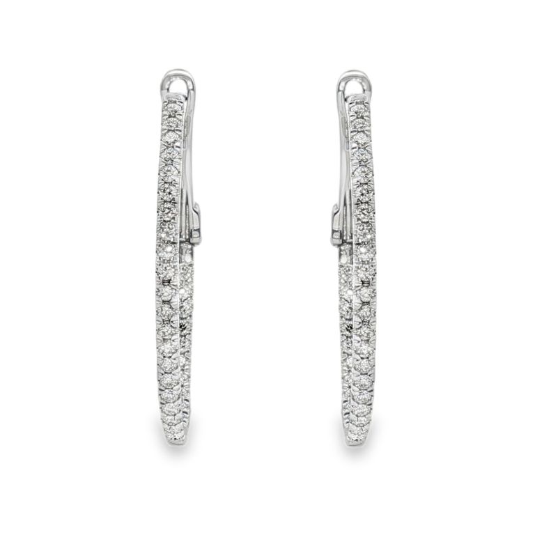 14K White Gold Thin Oval Inside/Outside Diamond Hoops with 68 Round Diamonds (0.39ctw)(GH/SI1)
