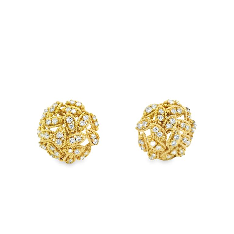 14K Yellow Gold Diamond Pair of Earclips Set with 80 Round Diamonds (2.00ctw)