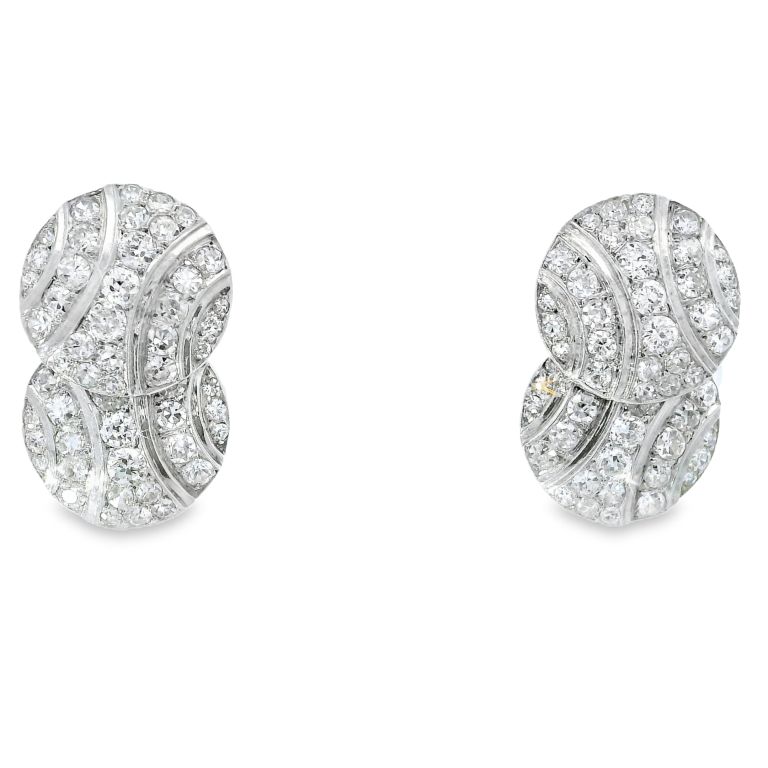Platinum Diamond Pair of Earclips Set with Single Cut and Rose Cut Diamonds (4.80ctw)