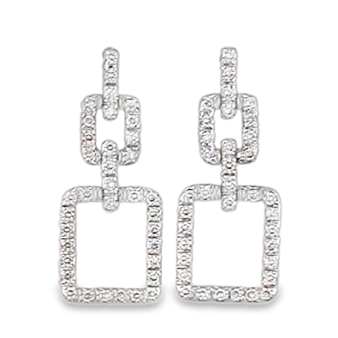 Pair of 18K White Gold Short Geometric Diamond Earrings with 72 Round Diamonds (0.79.ctw)