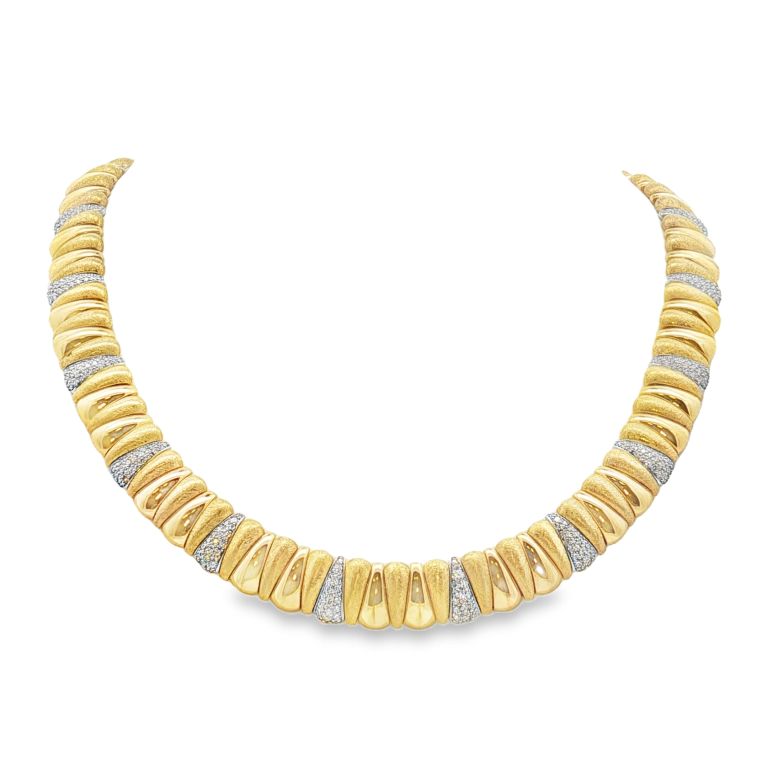 18K Yellow and White Gold Extra Small Diamond Stretch Necklace Set with 320 Round Diamonds (3.33ctw)(FG/VS2-SI1) 16" Length