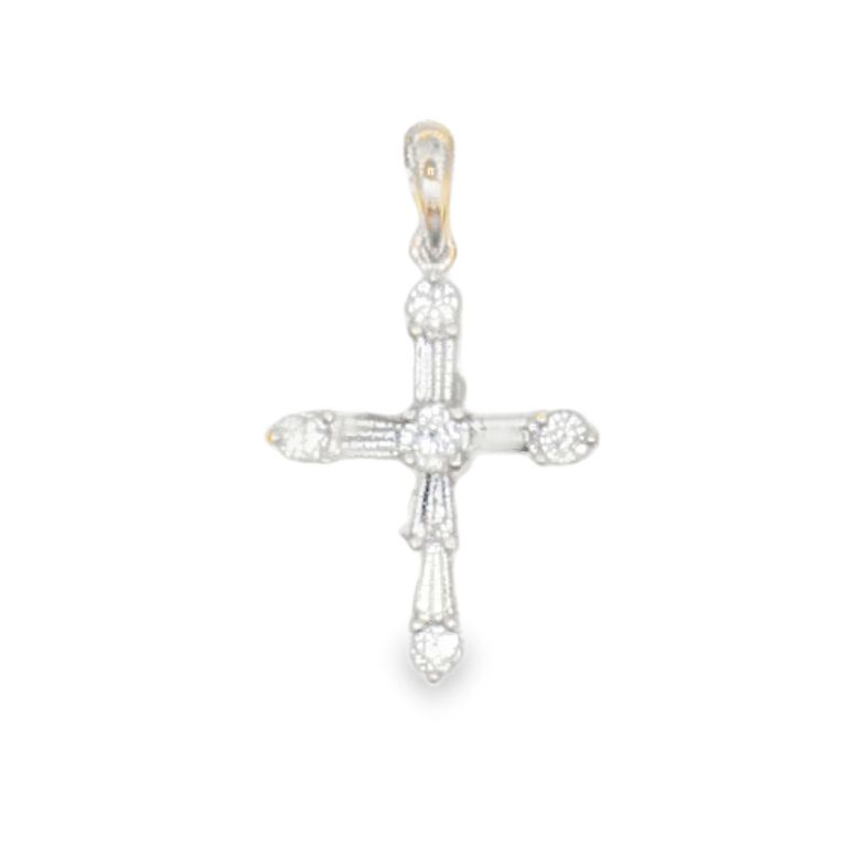 14K Yellow Gold Diamond Cross Pendant Set with 5 Round and 5 Baguette Diamonds (0.33ctw)