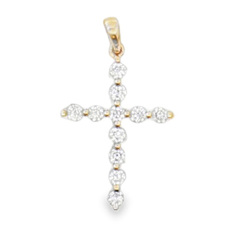 14K Yellow Gold Diamond Cross Pendant Set with 10 Round Diamonds (0.33ctw)