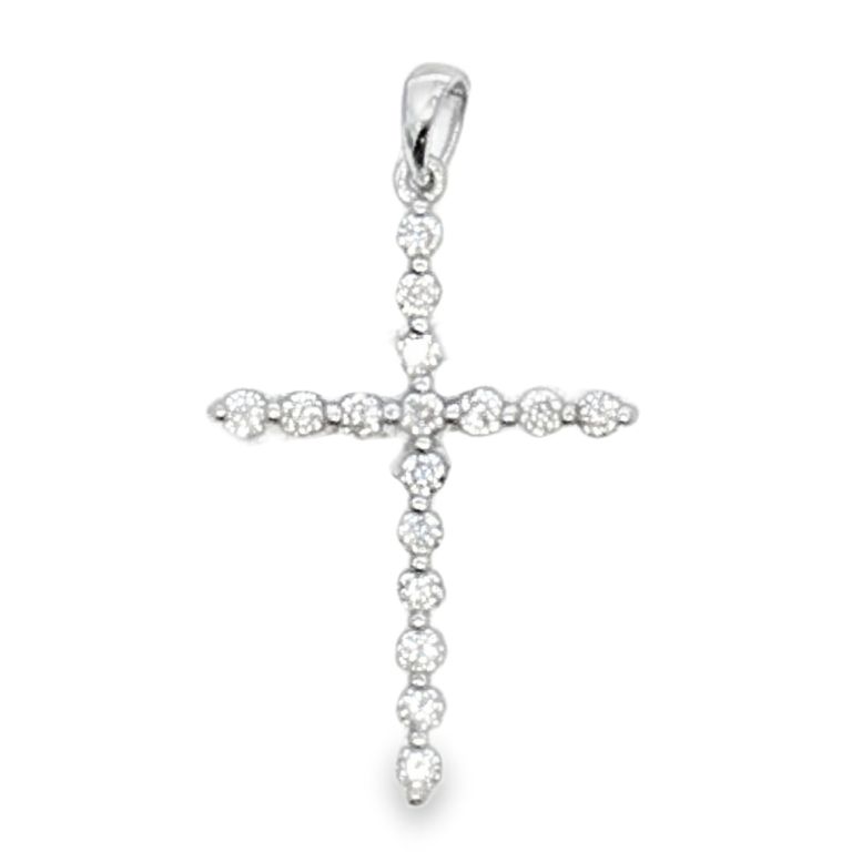 14K White Gold Diamond Cross Pendant Set with 16 Round Diamonds (0.35ctw)
