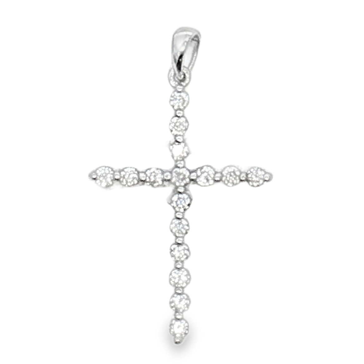 14K White Gold Diamond Cross Pendant Set with 16 Round Diamonds (0.35ctw)