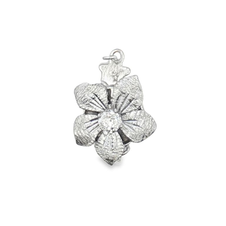 14K White Gold Diamond Flower Pendant Set with One Old European Cut Diamond