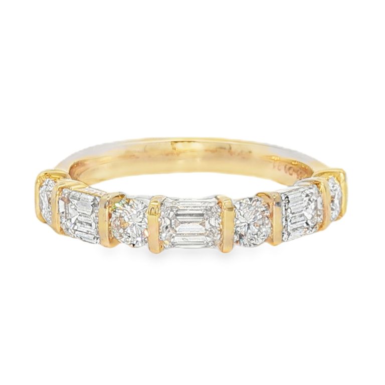 DW5950075 (1) 18K Yellow Gold Diamond Wedding Band Set with 4 Round Diamonds (0.56ctw)(H/VS2) and 3 Emerald Cut Diamonds (0.91ctw)(H/VS2) Size 6.5
