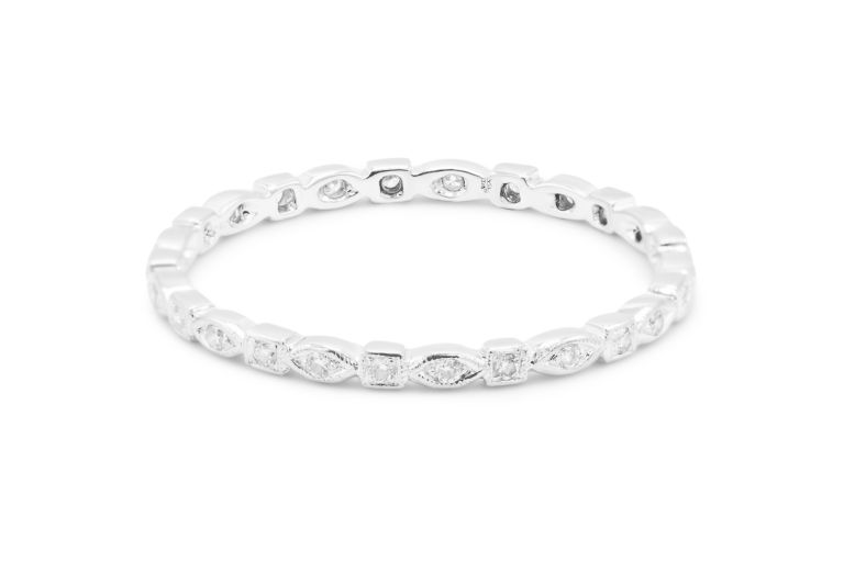 18K White Gold Diamond Eternity Band Set with 13 Alternating Round and Marquise-Shaped Diamonds (0.10ctw)