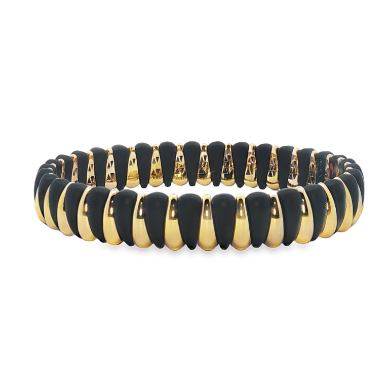 18K Yellow Gold Matte Black Ceramic Bracelet 8" Length