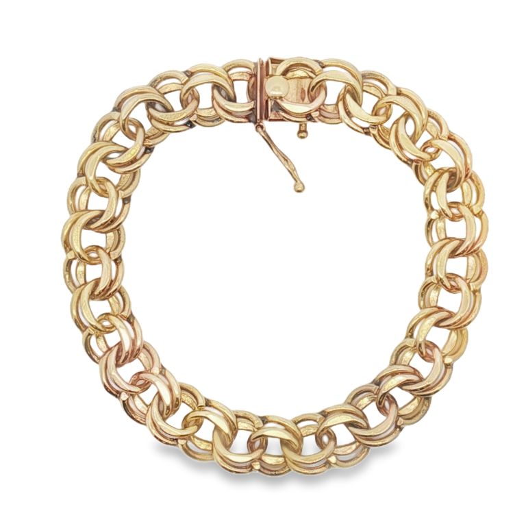 14K Yellow Gold Double Chain Link Bracelet 7.75" Length