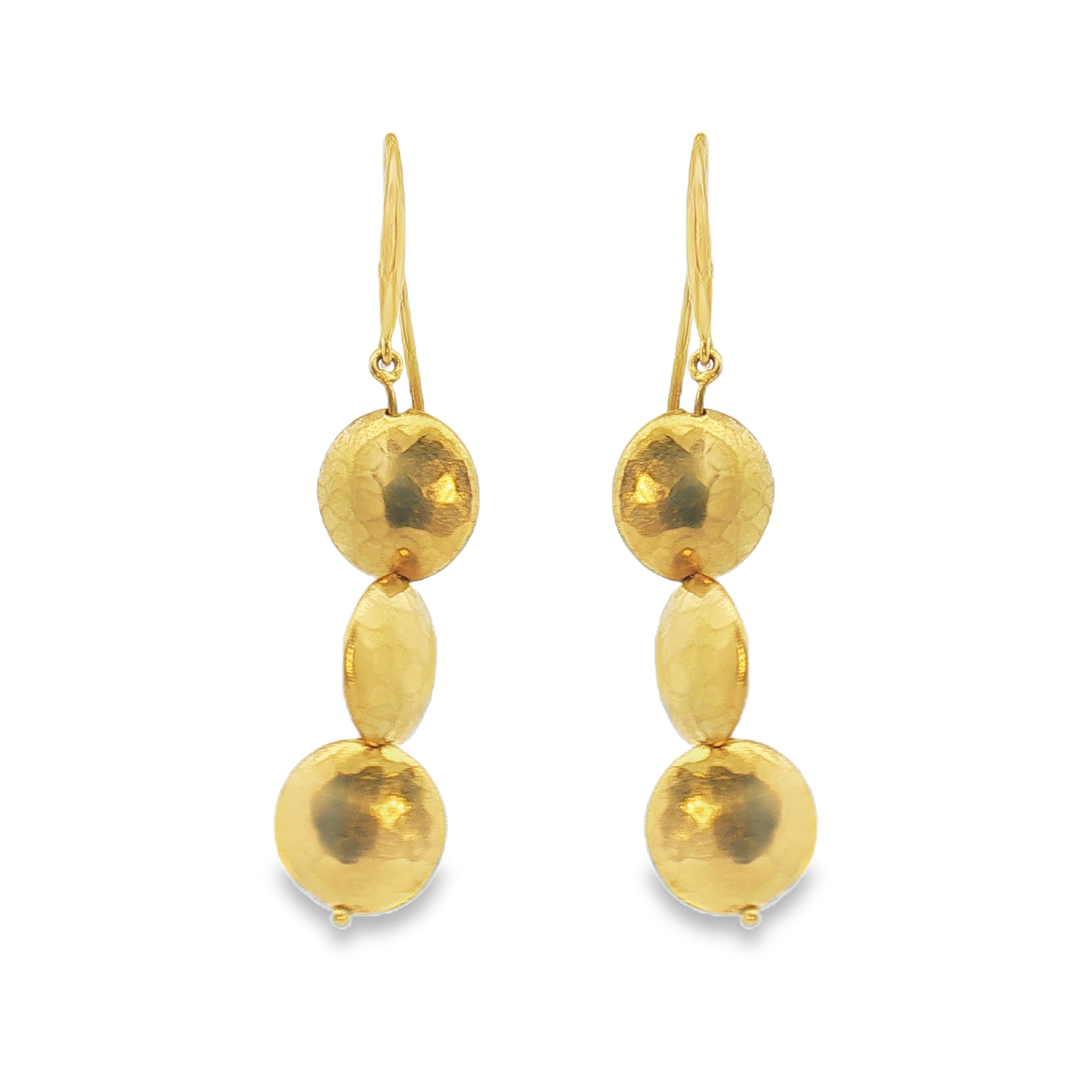 Pair of 18K Yellow Gold 3 Bead Dangle Earrings