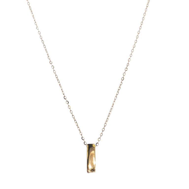 14K Yellow Gold Vertical Bar Necklace 18" Length with Jump Ring at 16"