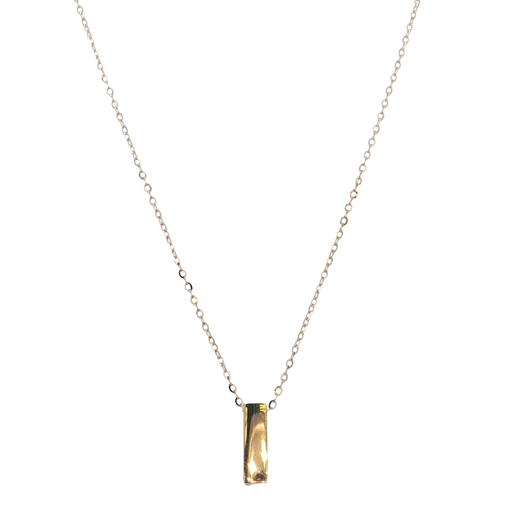 14K Yellow Gold Vertical Bar Necklace 18" Length with Jump Ring at 16"