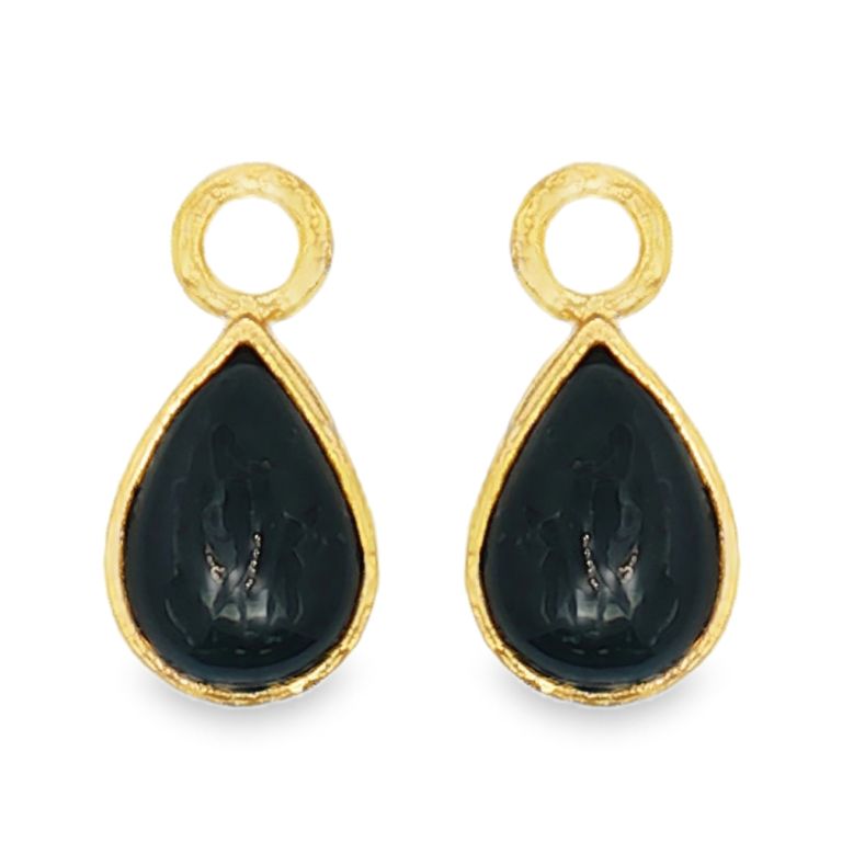 Pair of 19K Yellow Gold Black Venetian Glass Intaglio Pear-shaped Earrings