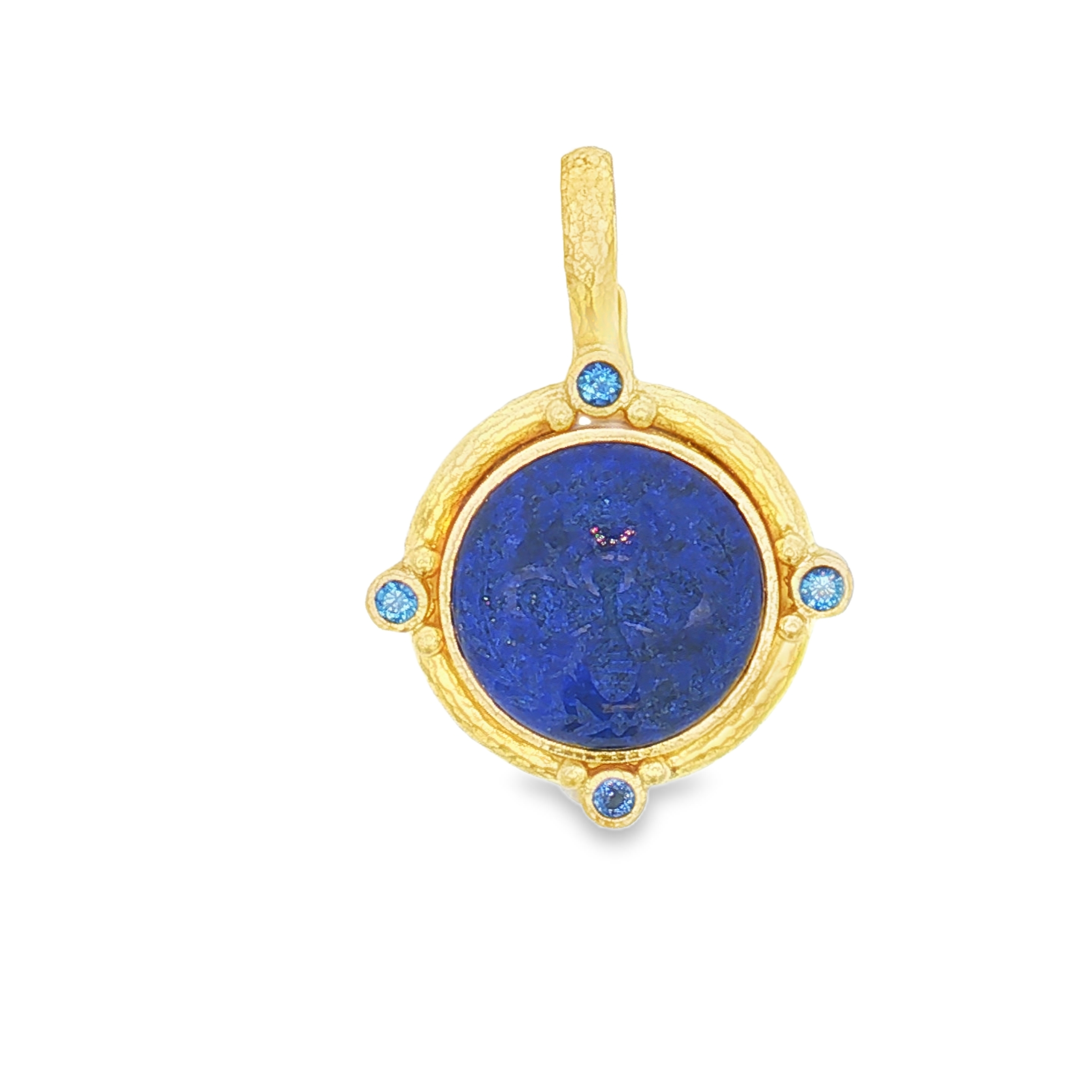 19K Yellow Gold Lapis Lazuli Intaglio "Bee" Pendant with 4 Round Blue Sapphires