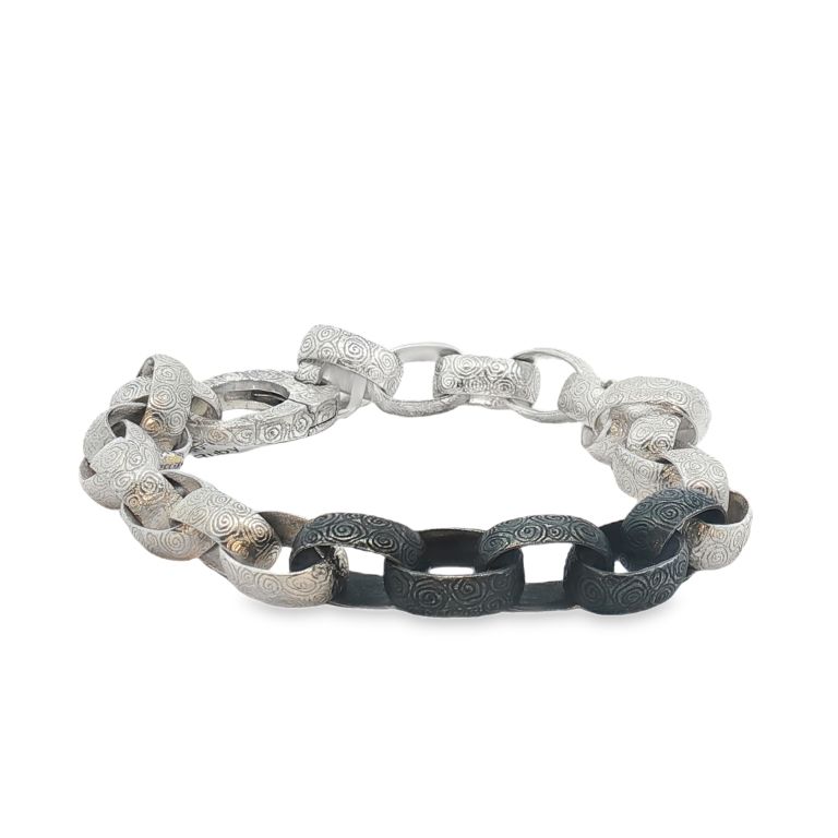 18K Yellow Gold Sterling Silver Link Braclet with One Round Ruby Set into the Hallmark 8" Length