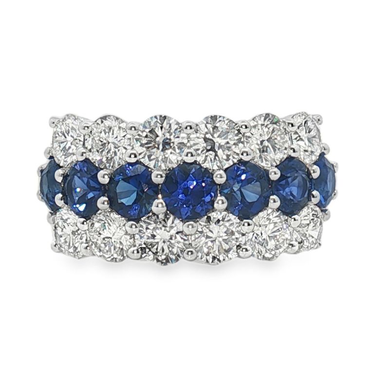18K White Gold Sapphire and Diamond Ring Set with 12 Round Diamonds (2.41ctw)(H/SI1-SI2) and 7 Round Blue Sapphires (2.00ctw) Size 6.5