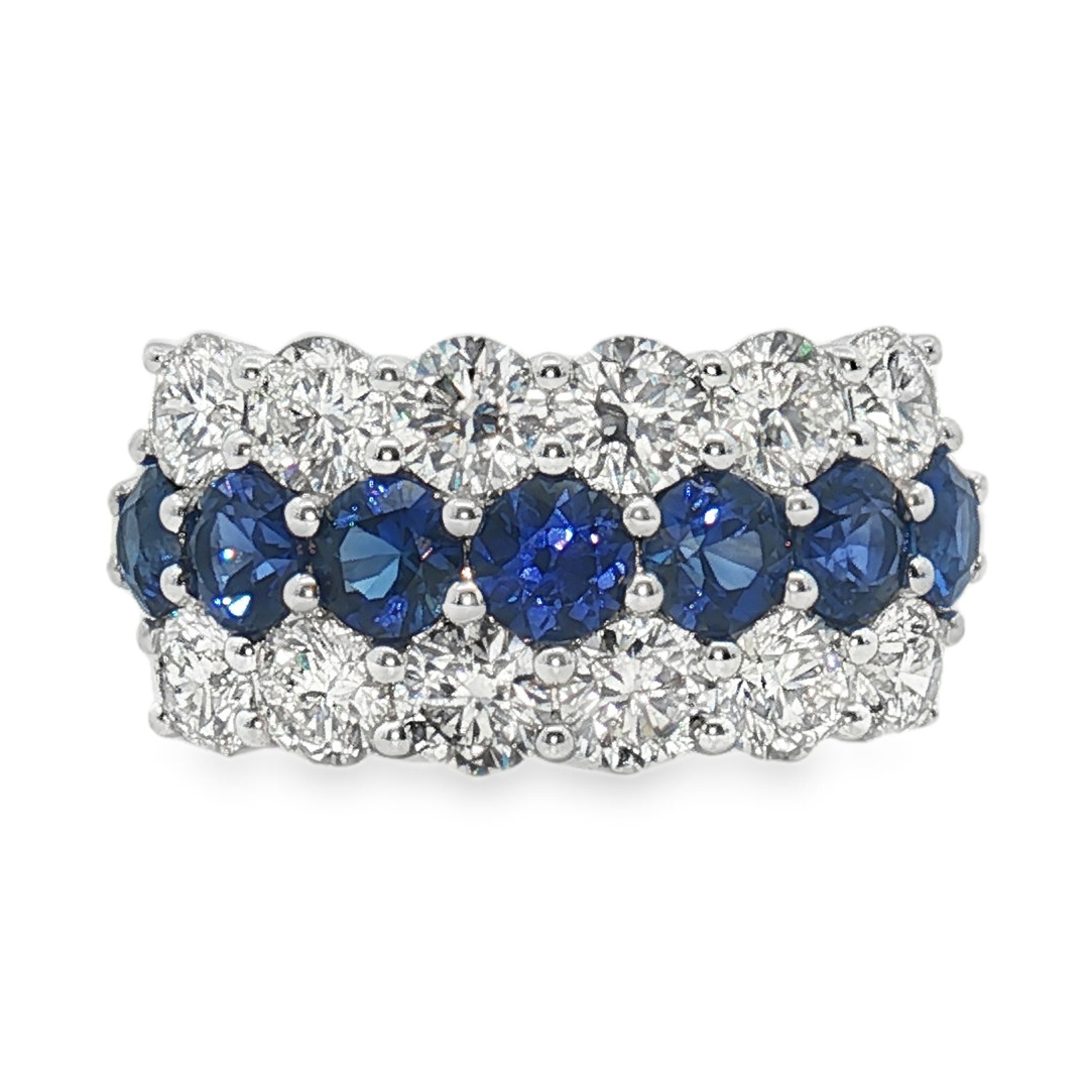 18K White Gold Sapphire and Diamond Ring Set with 12 Round Diamonds (2.41ctw)(H/SI1-SI2) and 7 Round Blue Sapphires (2.00ctw) Size 6.5