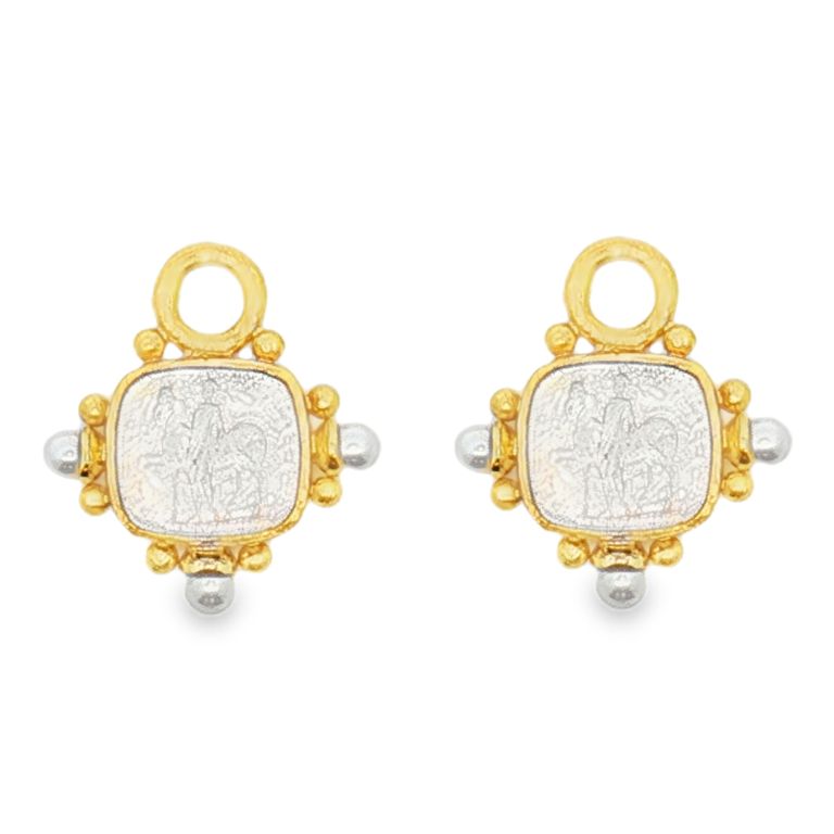 Pair of 19K Yellow Gold Venetian Glass Intaglio "God with Horse" Ear Charms with 6 Pearls