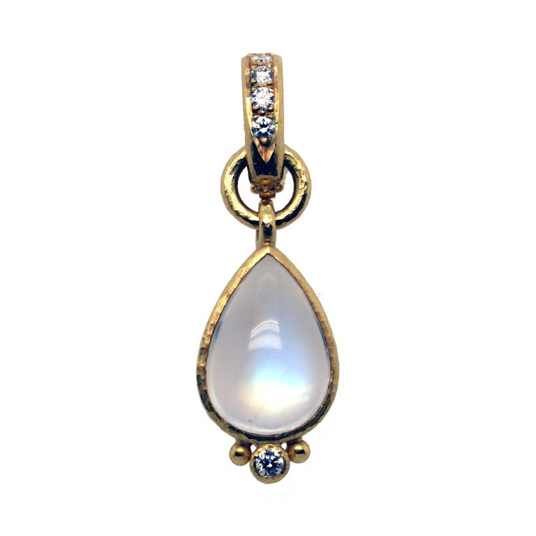 19K Yellow Gold Elizabeth Locke Moonstone Pendant (16x10mm) and 1 Round Diamond (0.06ctw)