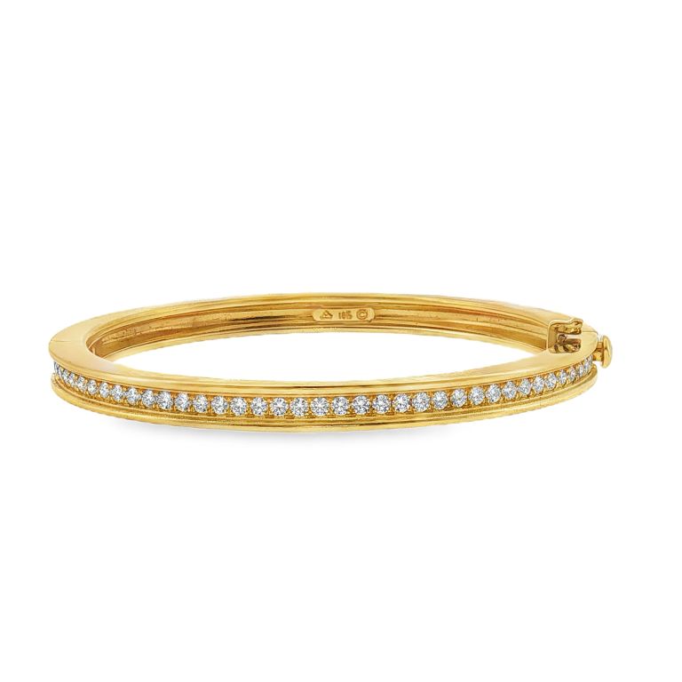 18K Yellow Gold Pave Strata Diamond Bangle Bracelet