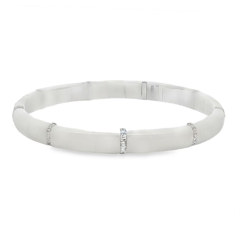 18K White Gold and White Ceramic Eternity Stretch Bracelet