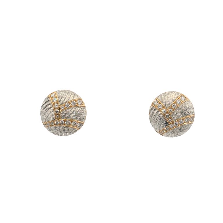 Pair of 18K Yellow Gold and Platinum Disc "Venti" Diamond Earrings