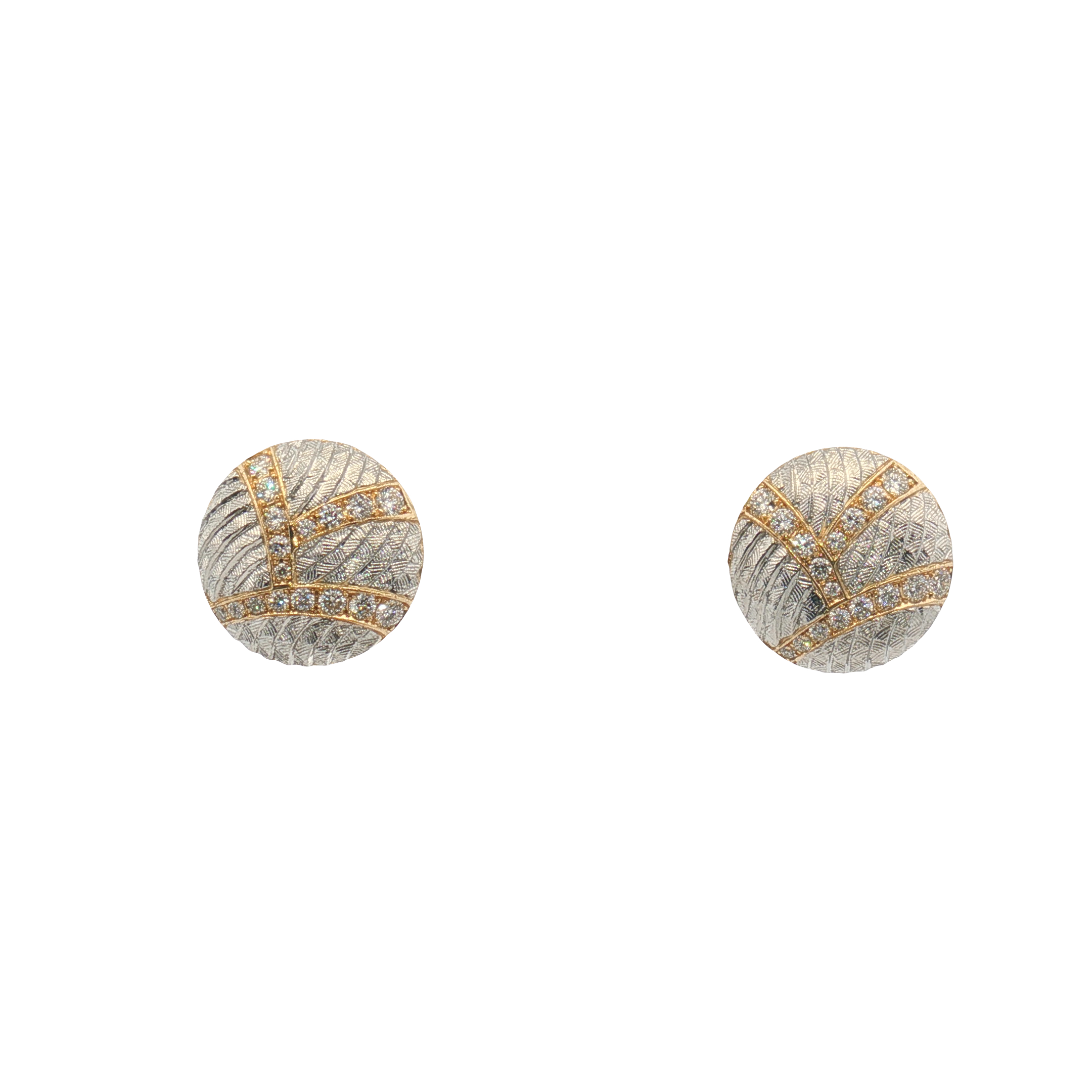 Pair of 18K Yellow Gold and Platinum Disc "Venti" Diamond Earrings