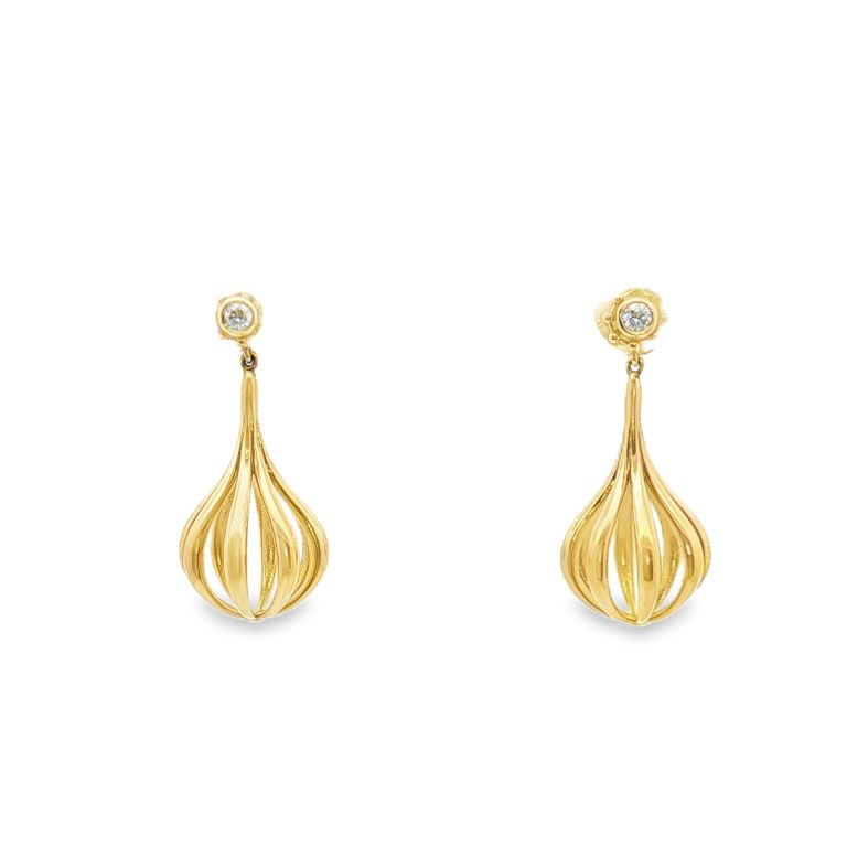 Pair of 18K Yellow Gold Diamond Trumpet Earrings