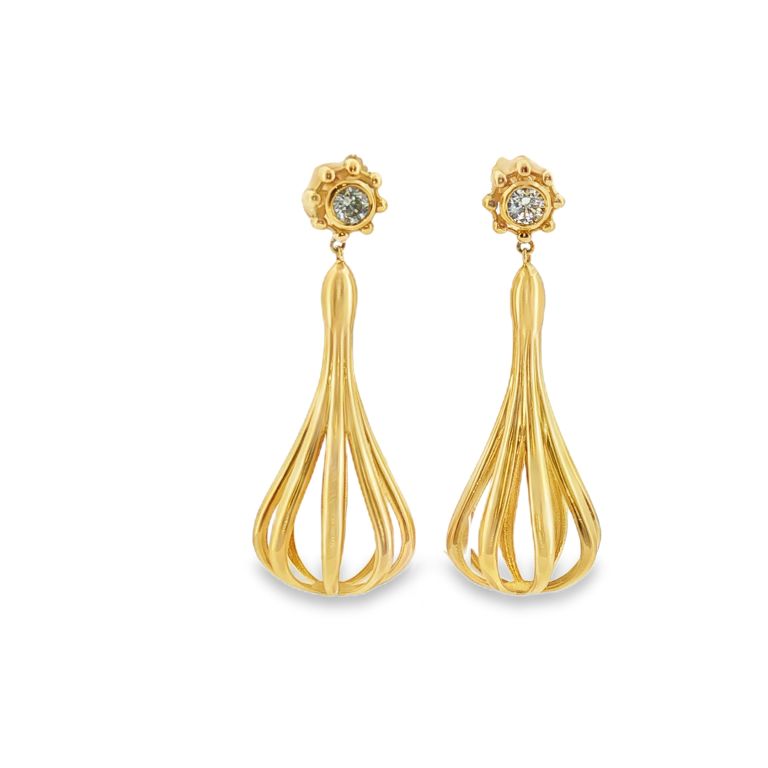 18K Yellow Gold Large Trumpet Diamond Earrings