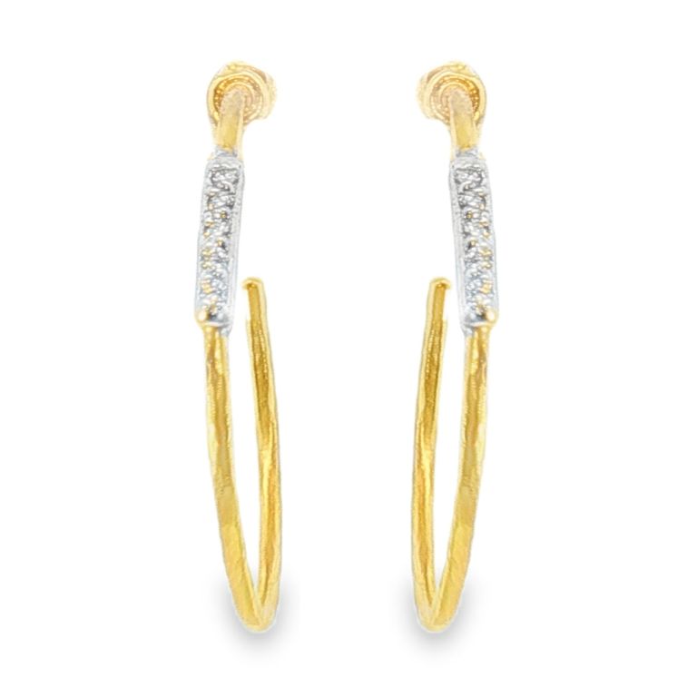 Pair 22K Yellow Gold Delicate Geo Pave Hoop Diamond Earrings