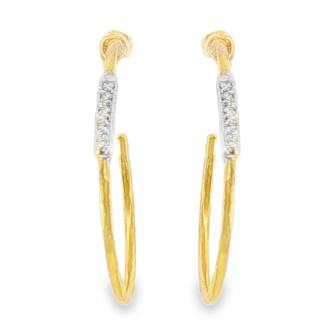 Pair 22K Yellow Gold Delicate Geo Pave Hoop Diamond Earrings