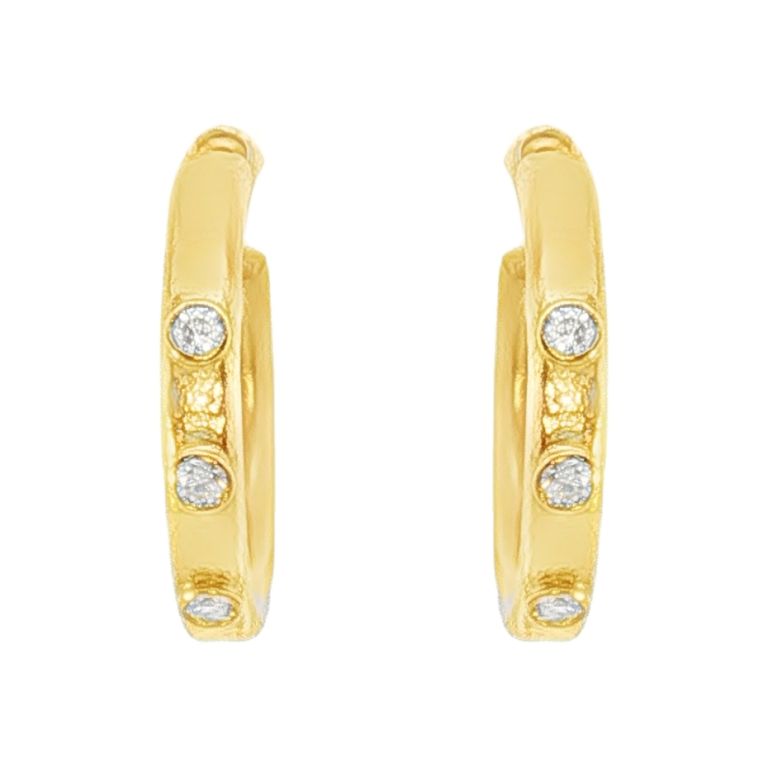 Pair of 24K Yellow Gold Diamond Hoops