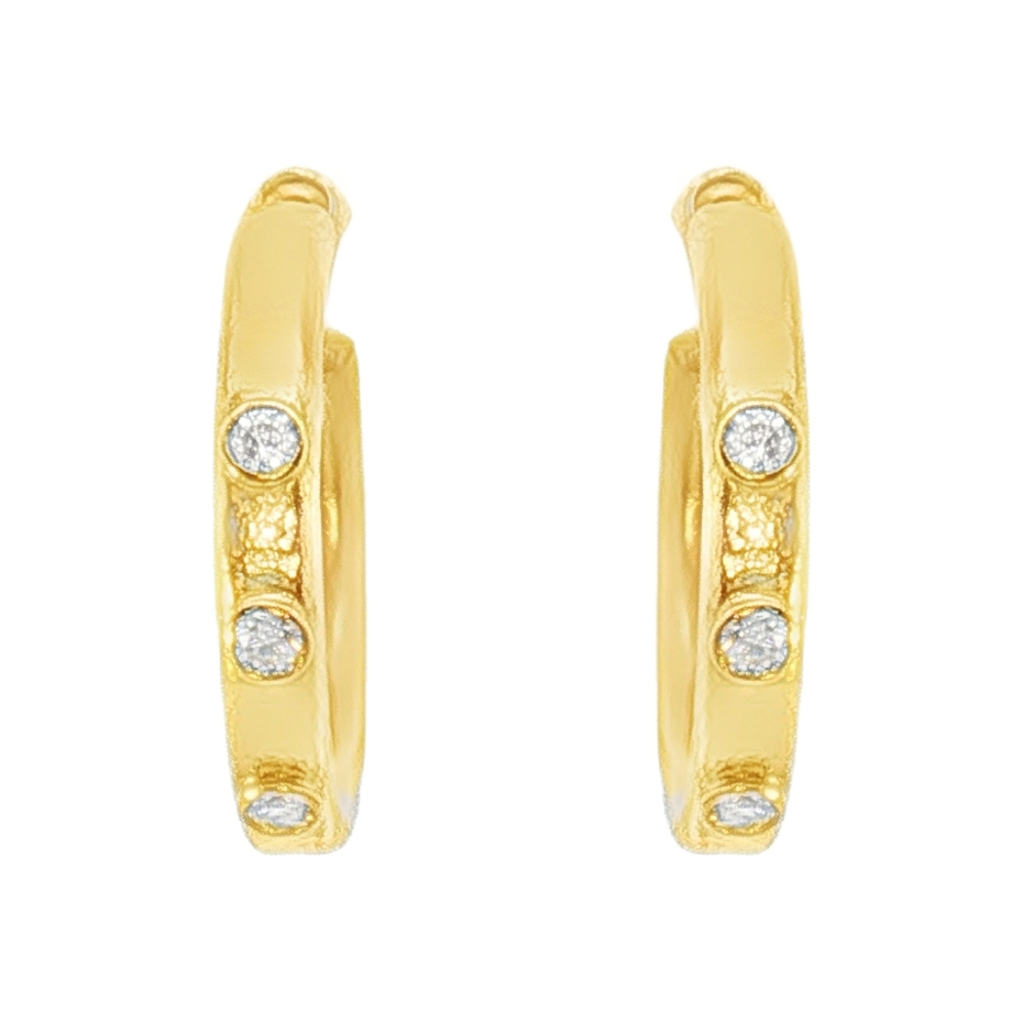 Pair of 24K Yellow Gold Diamond Hoops