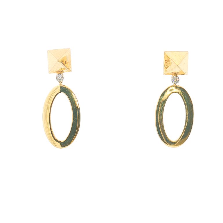 Pair of 18K Yellow Gold Diamond Pyramid Earrings