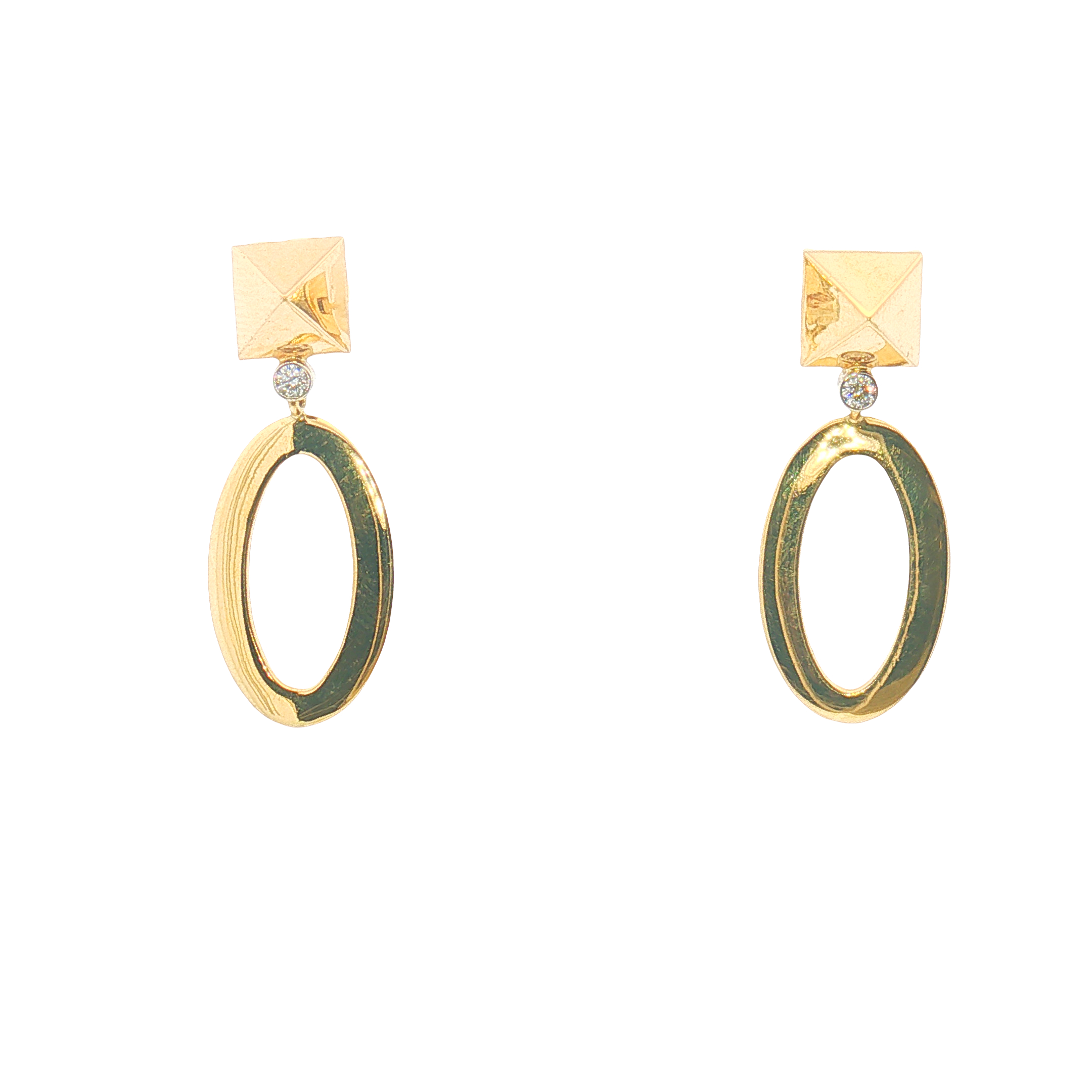 Pair of 18K Yellow Gold Diamond Pyramid Earrings