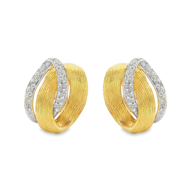 Pair of 18K Yellow Gold and White Gold Diamond Earrings