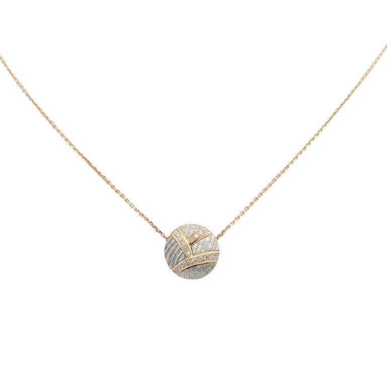 18K Yellow Gold and Platinum Diamond Disc Necklace