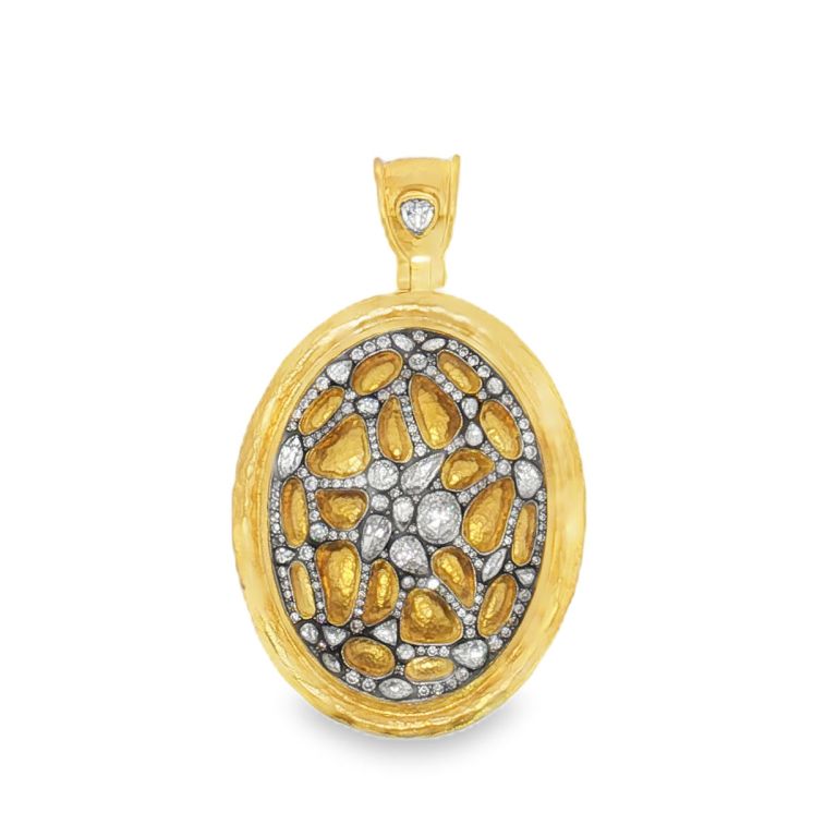 24K Yellow Gold Mixed Diamond Pendant