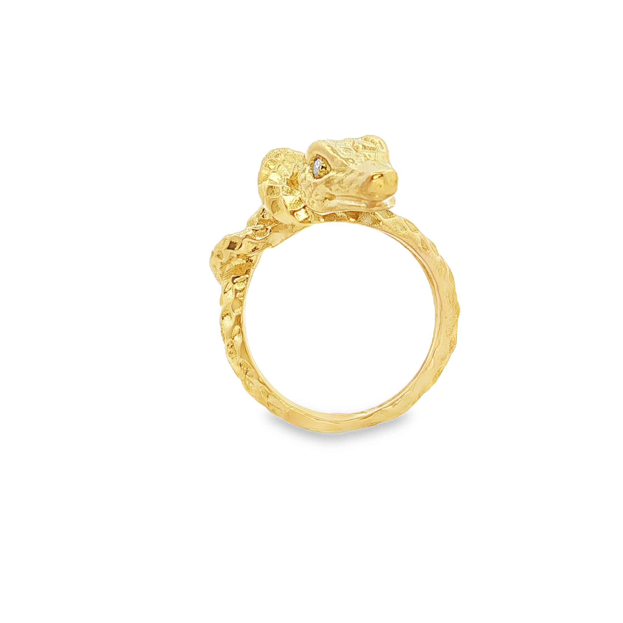 18K Yellow Gold Snake Ring with Diamond Eyes - Image 2