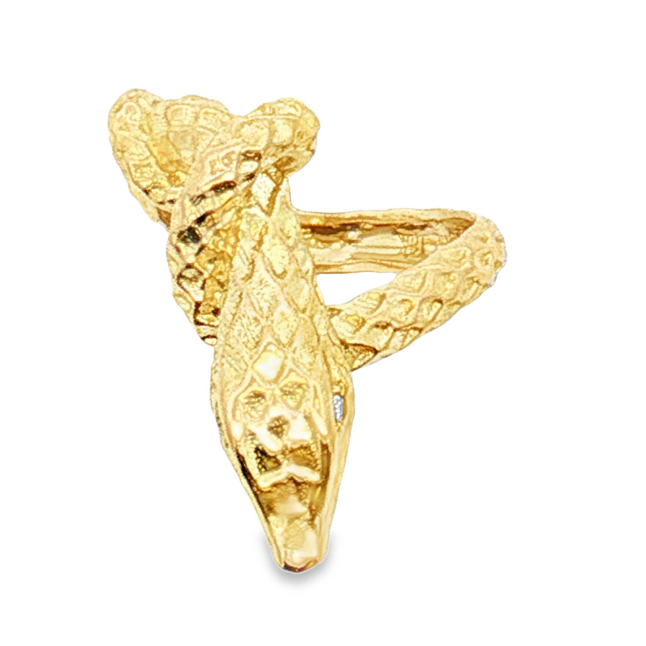 18K Yellow Gold Snake Ring with Diamond Eyes - Image 3