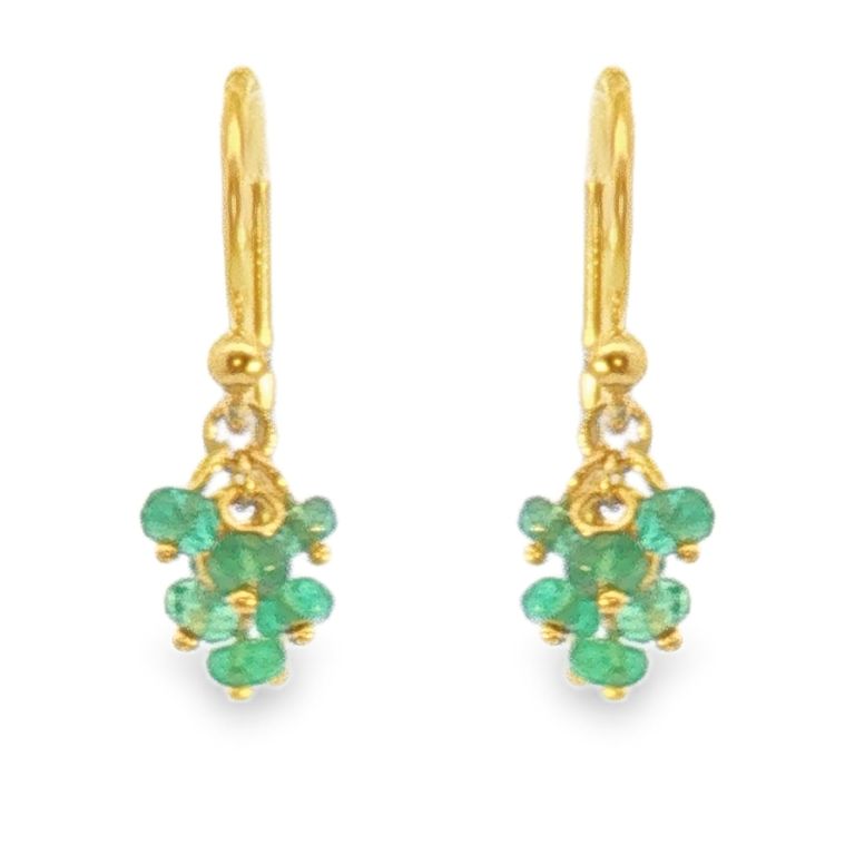24K Yellow Gold Short Tassel Emerald Bead Earrings